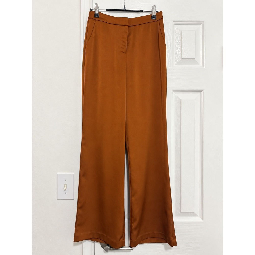 Skies Are Blue Rust Satin Like Wide Leg Trouser Pants High Rise NWT XS - Picture 2 of 5